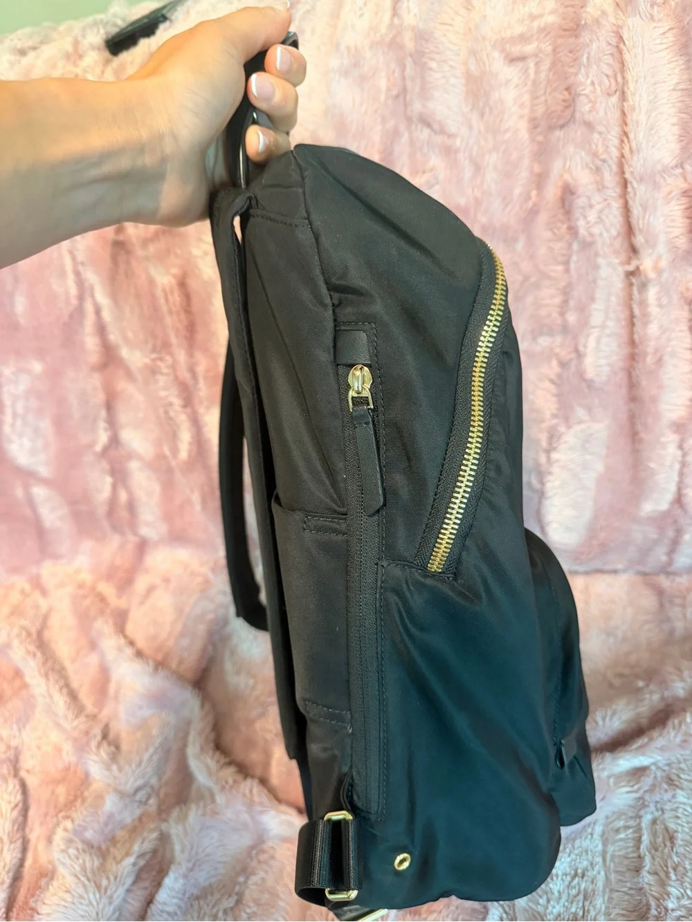 Tumi Black Backpack with Gold Hardware